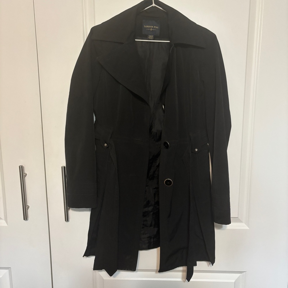 London Fog Black Women's Trench Coat with Back Belt Detail